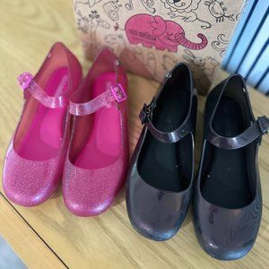 Mini Melissa Little Girl's Mini Dora Ballet Flats (2 Pair: Size 13 Black & Pink)